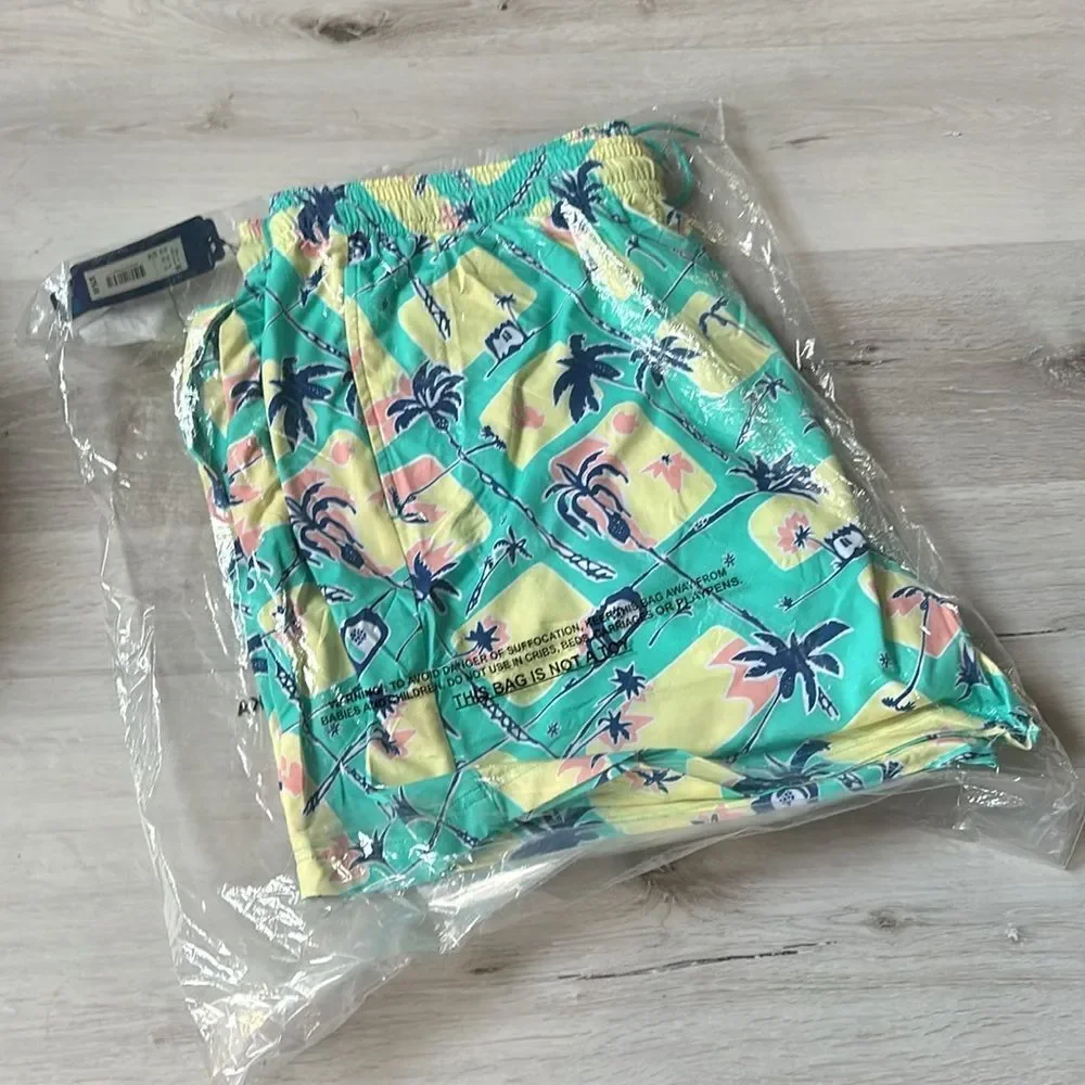 Caribbean Waveliner Swim Trunks Aqua Tropical‎ 2XB New With Tags